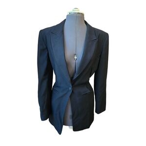 Claude Montana Womens Wool Blazer Jacket Black Single-Breasted Size 40/S CLASSIC